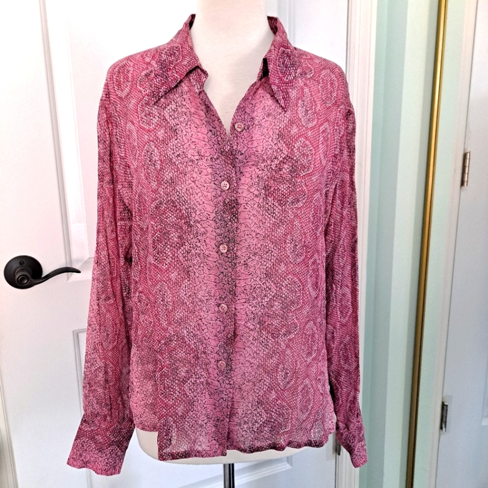 Silk Pink Grey Snakeskin Blouse XL Tracy M